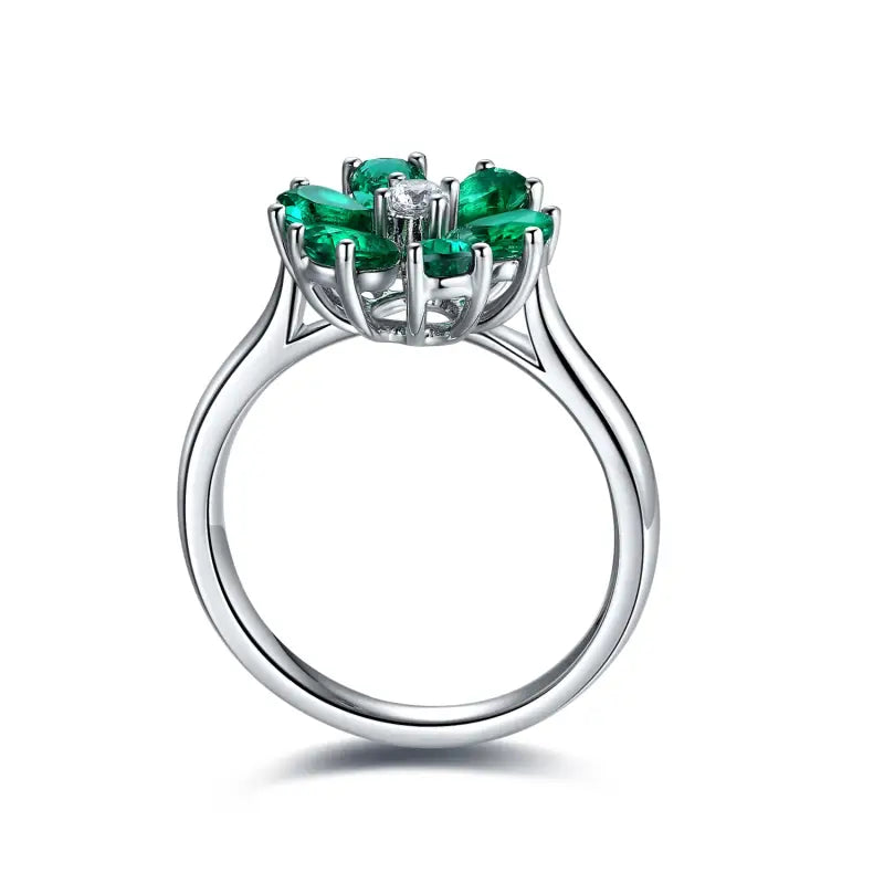 Daisy Pear Cut Lab Emerald Engagement Ring - Engagement Ring