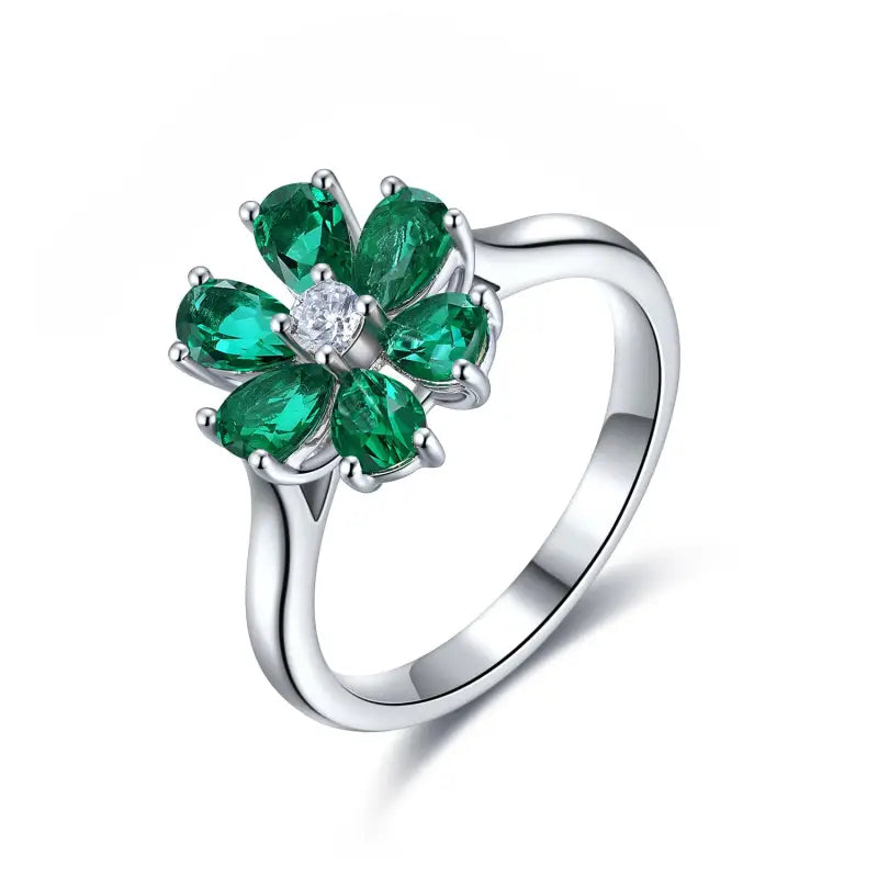 Daisy Pear Cut Lab Emerald Engagement Ring - Engagement Ring