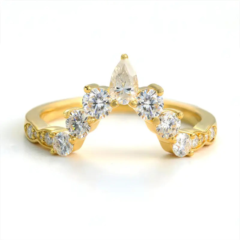 Deep V-Shaped Pear & Round Cut Lab Diamond Contour Band - Wedding Ring