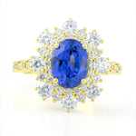 Load image into Gallery viewer, Elegant Double Halo Oval Cut Lab Blue Sapphire Engagement Ring - Engagement Ring
