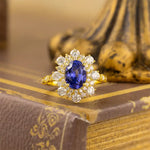 Load image into Gallery viewer, Elegant Double Halo Oval Cut Lab Blue Sapphire Engagement Ring - Engagement Ring
