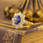 Load image into Gallery viewer, Elegant Double Halo Oval Cut Lab Blue Sapphire Engagement Ring - Engagement Ring
