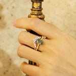 Load image into Gallery viewer, Elongated Hexagon Moss Agate Bridal Ring Set - 2pcs - Wedding Ring
