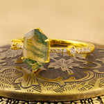 Load image into Gallery viewer, Elongated Hexagon Moss Agate Solitaire Engagement Ring - Engagement Ring
