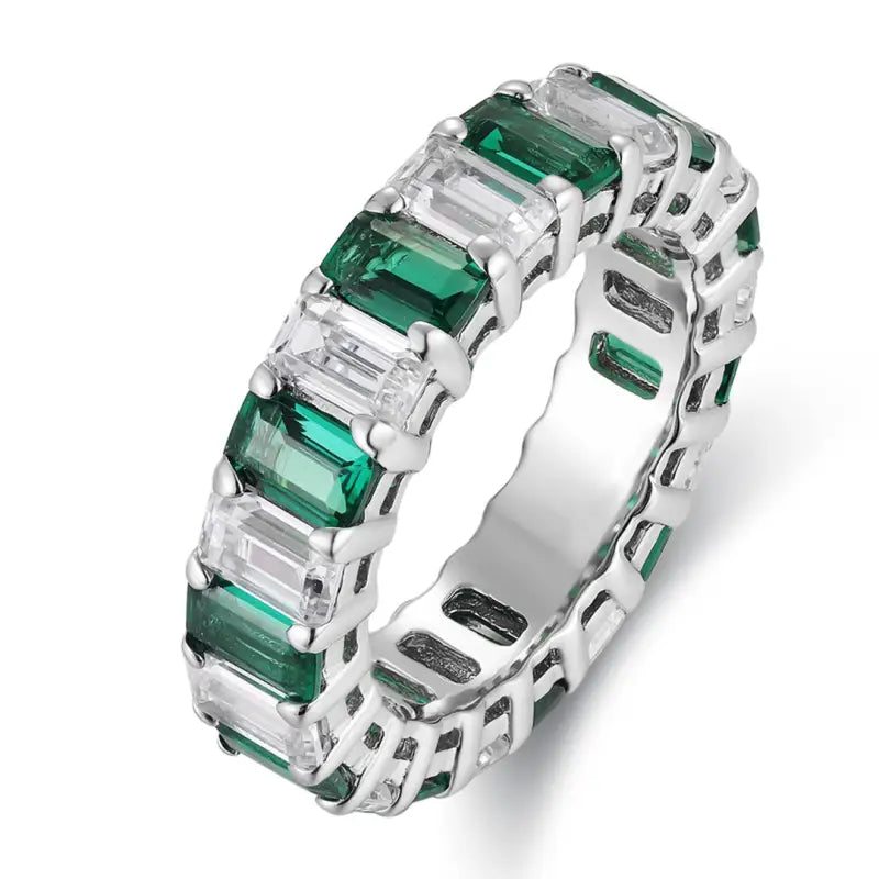 Emerald Cut Lab Emerald Alternating Eternity Band - Wedding Ring