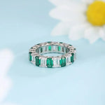 Load image into Gallery viewer, Emerald Cut Lab Emerald Alternating Eternity Band - Wedding Ring
