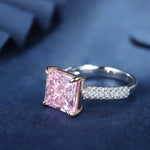 Load image into Gallery viewer, Fancy Vivid Pink 4 Ct Princess Cut Lab Diamond Half Luxury Pave Engagement Ring (Setting Price Only) - Engagement Ring
