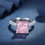 Load image into Gallery viewer, Fancy Vivid Pink 4 Ct Princess Cut Lab Diamond Half Luxury Pave Engagement Ring (Setting Price Only) - Engagement Ring
