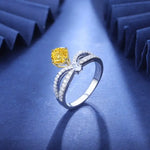 Load image into Gallery viewer, Elegant silver ring featuring a yellow diamond and small white diamonds.
