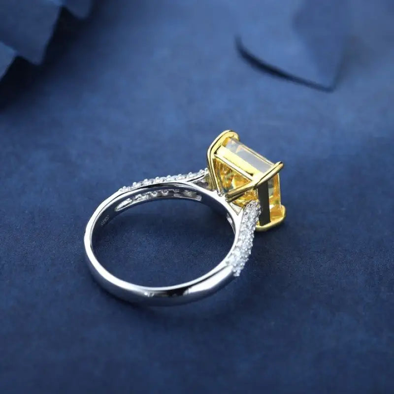 Fancy Vivid Yellow 4 Ct Princess Cut Lab Diamond Half Luxury Pave Engagement Ring (Setting Price Only) - Engagement Ring