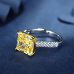 Load image into Gallery viewer, Fancy Vivid Yellow 4 Ct Princess Cut Lab Diamond Half Luxury Pave Engagement Ring (Setting Price Only) - Engagement Ring
