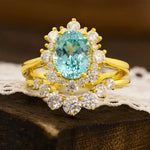 Load image into Gallery viewer, Floral Cluster 2 Ct Oval Lab Paraiba Bridal Ring Set - 2pcs - Wedding Ring
