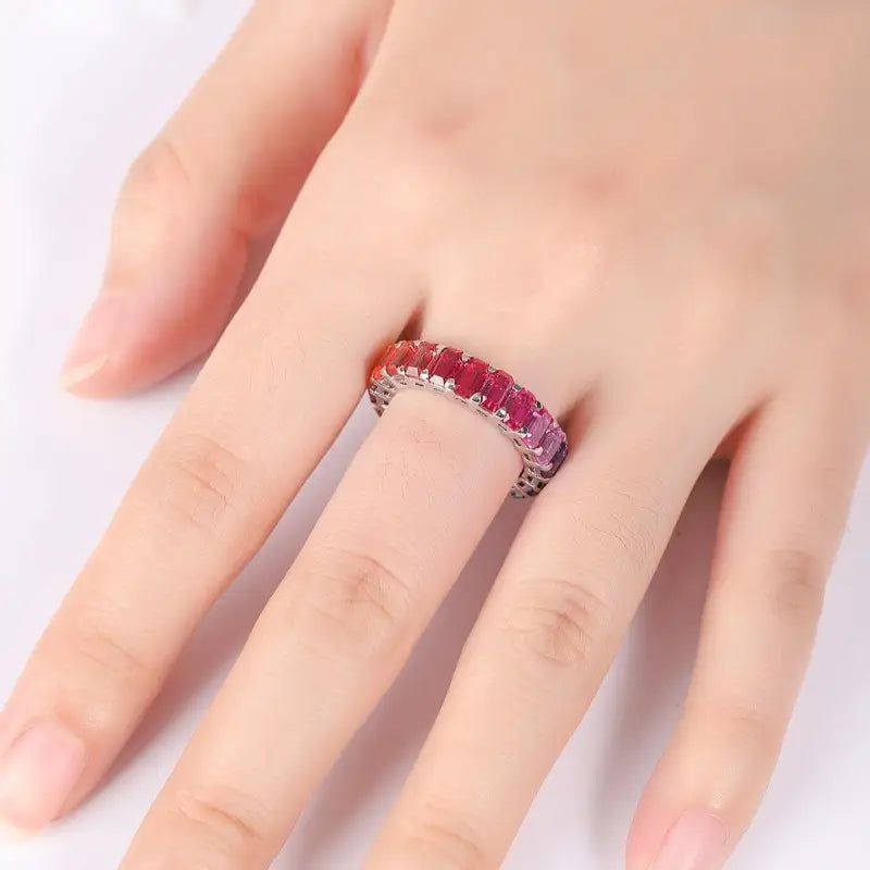 Graduating Pink Sapphire Four Prongs Eternity Band - Wedding Ring