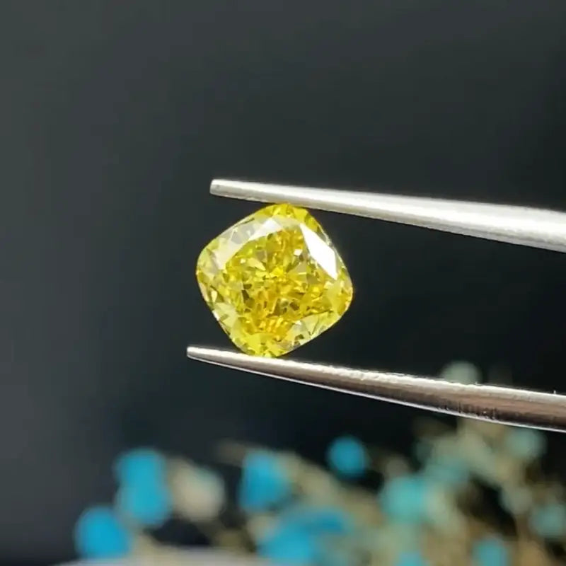 IGI Certified Cushion Cut 2.18 Ct Fancy Vivid Yellow Lab Diamond VS1 Clarity - Gemstone