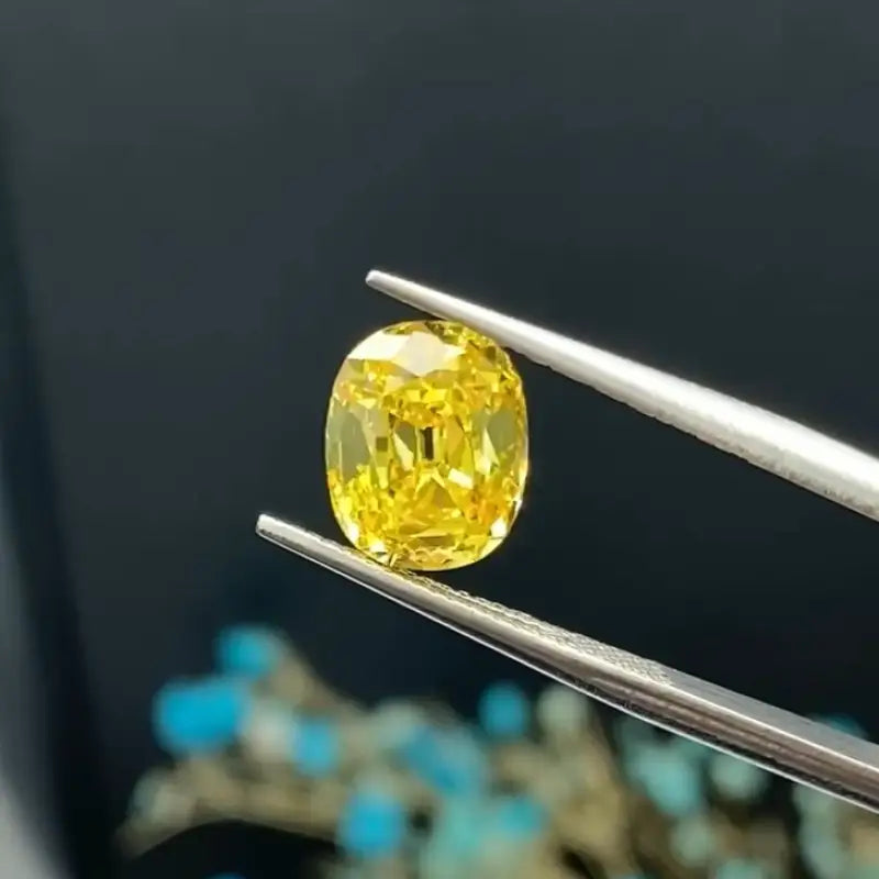 IGI Certified Elongated European Cut 3.01 Ct Fancy Vivid Yellow Lab Diamond VS2 Clarity - Gemstone