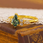 Load image into Gallery viewer, Kite Cut Green Moissanite Cluster Engagement Ring - Engagement Ring
