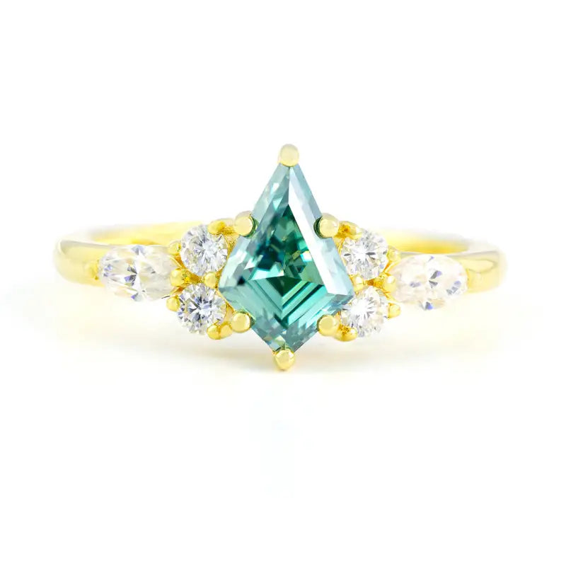 Kite Cut Green Moissanite Cluster Engagement Ring - Engagement Ring