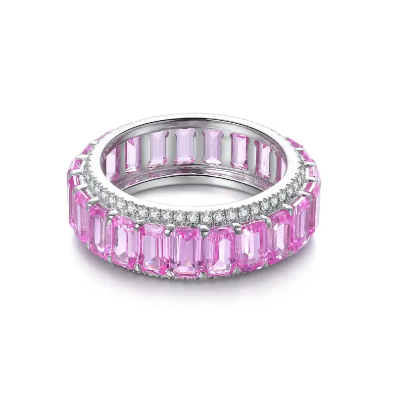 Lovely Emerald Cut Pink Sapphire Eternity Band - Wedding Ring