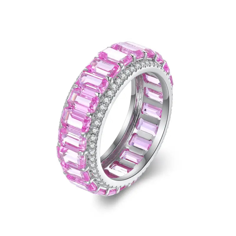 Lovely Emerald Cut Pink Sapphire Eternity Band - Wedding Ring