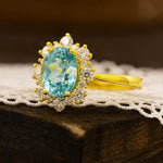 Load image into Gallery viewer, Luna Halo Oval Cut Lab Paraiba engagement ring - Engagement Ring
