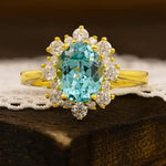 Load image into Gallery viewer, Luna Halo Oval Cut Lab Paraiba engagement ring - Engagement Ring
