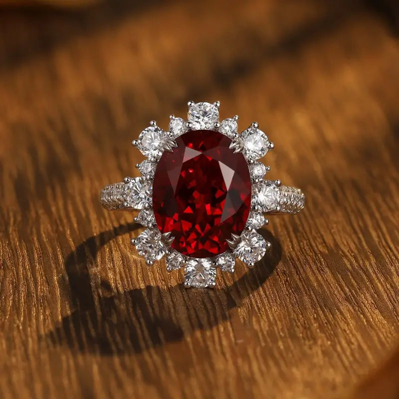 Luxury 7.56 Ct Lab Ruby Cluster Half Pave Engagement Ring - Engagement Ring