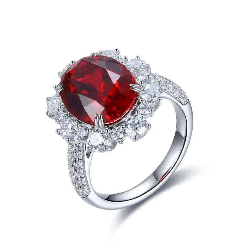 Luxury 7.56 Ct Lab Ruby Cluster Half Pave Engagement Ring - Engagement Ring