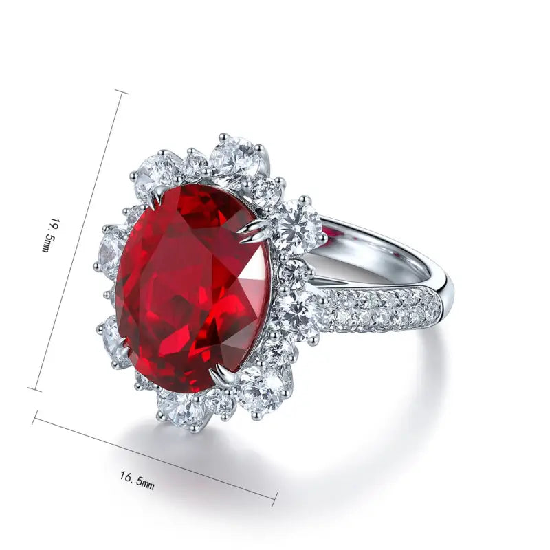 Luxury 7.56 Ct Lab Ruby Cluster Half Pave Engagement Ring - Engagement Ring