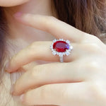 Load image into Gallery viewer, Luxury 7.56 Ct Lab Ruby Cluster Half Pave Engagement Ring - Engagement Ring
