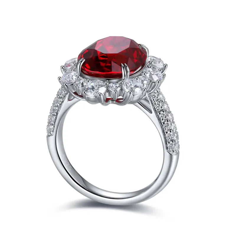 Luxury 7.56 Ct Lab Ruby Cluster Half Pave Engagement Ring - Engagement Ring