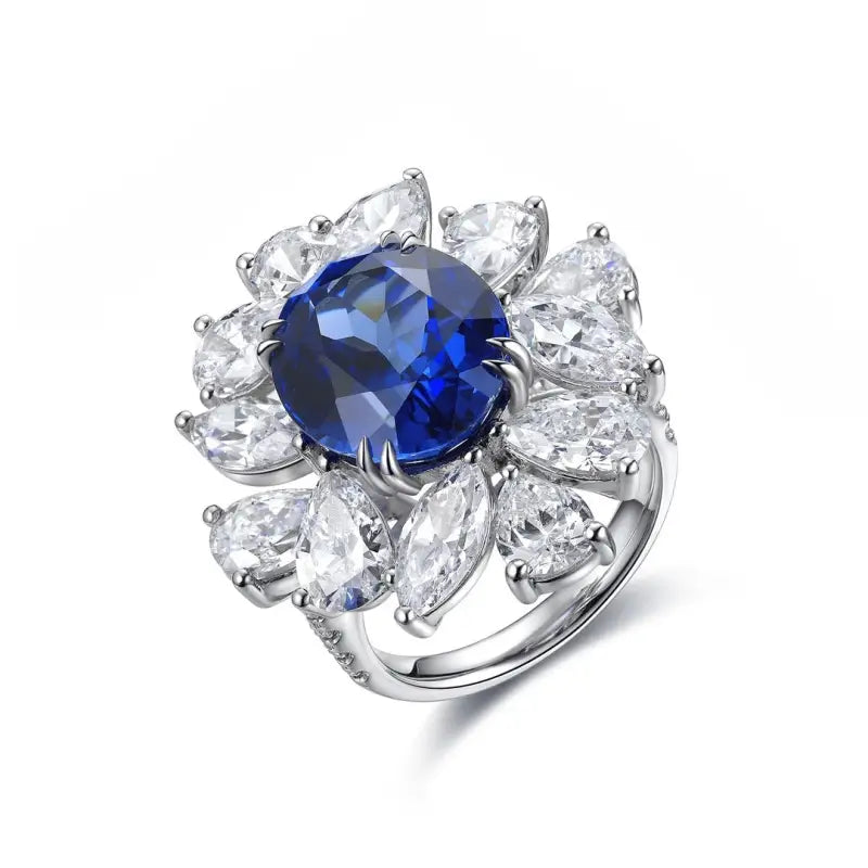 Luxury Marquise & Pear Cluster 8.4 Ct Lab Blue Sapphire Engagement Ring - Engagement Ring