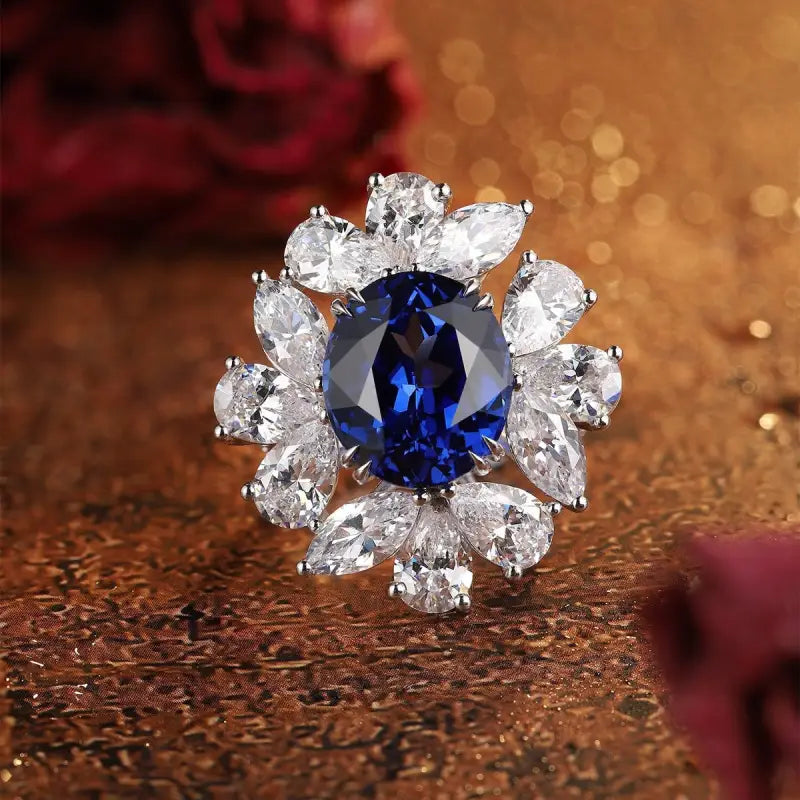 Luxury Marquise & Pear Cluster 8.4 Ct Lab Blue Sapphire Engagement Ring - Engagement Ring