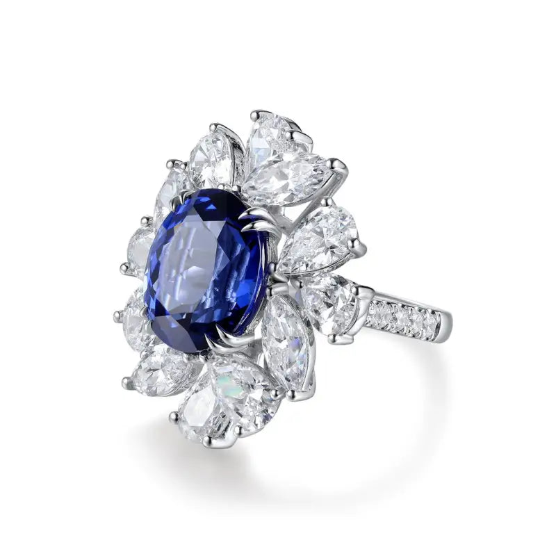 Luxury Marquise & Pear Cluster 8.4 Ct Lab Blue Sapphire Engagement Ring - Engagement Ring