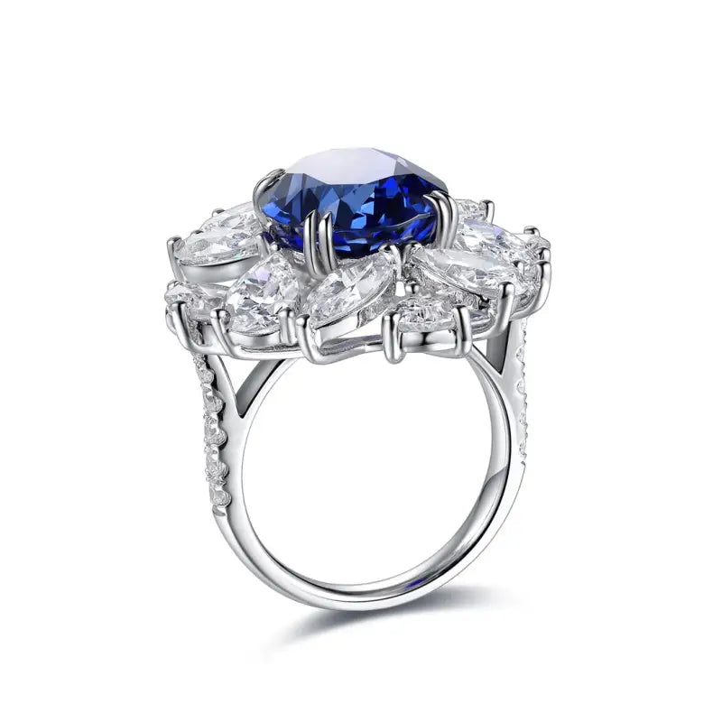 Luxury Marquise & Pear Cluster 8.4 Ct Lab Blue Sapphire Engagement Ring - Engagement Ring