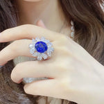 Load image into Gallery viewer, Luxury Marquise &amp; Pear Cluster 8.4 Ct Lab Blue Sapphire Engagement Ring - Engagement Ring
