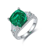 Load image into Gallery viewer, Luxury Pave 5.4 Ct Cushion Cut Lab Emerald Three-Stone Engagement Ring - Engagement Ring
