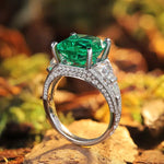 Load image into Gallery viewer, Luxury Pave 5.4 Ct Cushion Cut Lab Emerald Three-Stone Engagement Ring - Engagement Ring
