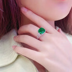 Load image into Gallery viewer, Luxury Pave 5.4 Ct Cushion Cut Lab Emerald Three-Stone Engagement Ring - Engagement Ring
