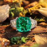 Load image into Gallery viewer, Luxury Pave 5.4 Ct Cushion Cut Lab Emerald Three-Stone Engagement Ring - Engagement Ring
