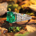 Load image into Gallery viewer, Luxury Pave 5.4 Ct Cushion Cut Lab Emerald Three-Stone Engagement Ring - Engagement Ring
