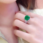 Load image into Gallery viewer, Luxury Pave 5.4 Ct Cushion Cut Lab Emerald Three-Stone Engagement Ring - Engagement Ring
