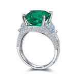 Load image into Gallery viewer, Luxury Pave 5.4 Ct Cushion Cut Lab Emerald Three-Stone Engagement Ring - Engagement Ring
