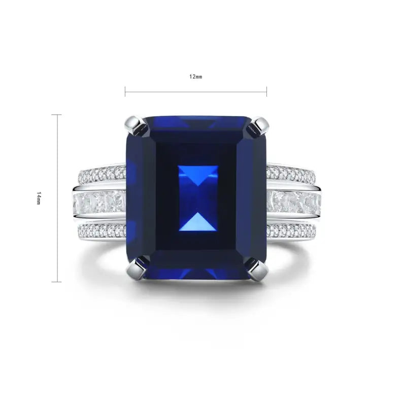 Luxury Triple Split Shank 13 Ct Emerald Cut Lab Blue Sapphire Engagement Ring - Engagement Ring