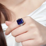 Load image into Gallery viewer, Luxury Triple Split Shank 13 Ct Emerald Cut Lab Blue Sapphire Engagement Ring - Engagement Ring
