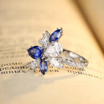 Load image into Gallery viewer, Marquise &amp; Pear Cut Lab Blue Sapphire and Lab Diamond Engagement Ring - Engagement Ring
