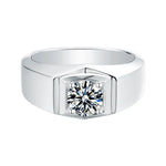 Load image into Gallery viewer, Silver ring with a prominent round diamond in a square setting.
