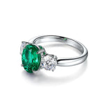 Load image into Gallery viewer, Oval Cut Lab Emerald Three-Stone Engagement Ring - Engagement Ring
