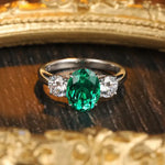 Load image into Gallery viewer, Oval Cut Lab Emerald Three-Stone Engagement Ring - Engagement Ring
