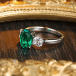 Load image into Gallery viewer, Oval Cut Lab Emerald Three-Stone Engagement Ring - Engagement Ring
