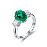 Load image into Gallery viewer, Oval Cut Lab Emerald Three-Stone Engagement Ring - Engagement Ring
